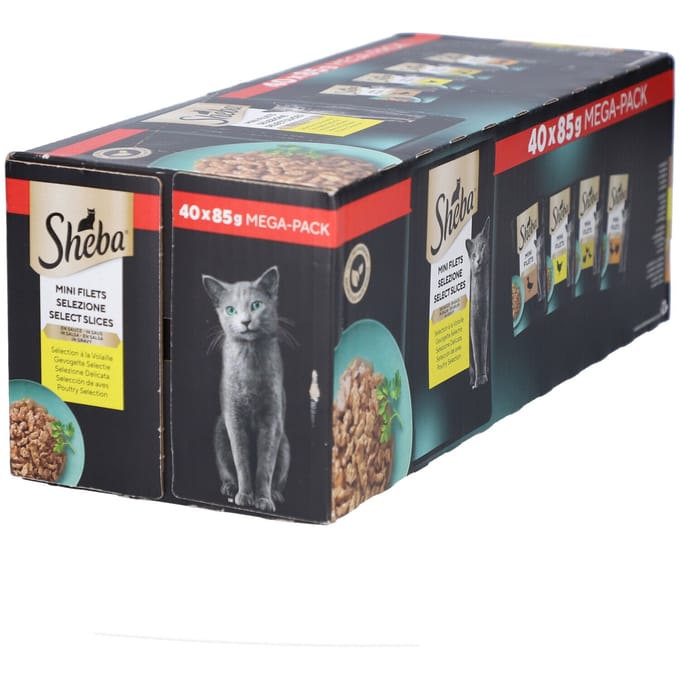 Sheba Mini Filets in Saus - Gevogelte Selectie voor Volwassen Kat 40x85 Voeding