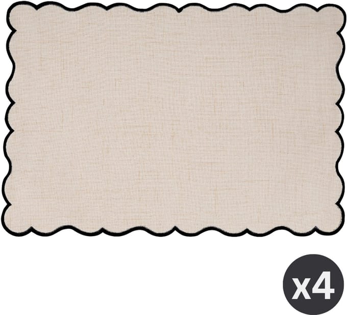 Tiseco - Placemat NOURA - SET/4 - linnen - geborduurde rand - 30x43 cm, zwart