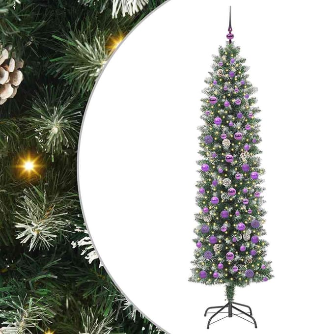 vidaXL - Kunstmatige - slanke - kerstboom - Groen - en - Wit - 210 - cm