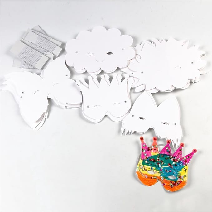 Fantasiemaskers - Inclusief elastiek, H: 15-20 cm, 230 gr, wit, 100 div