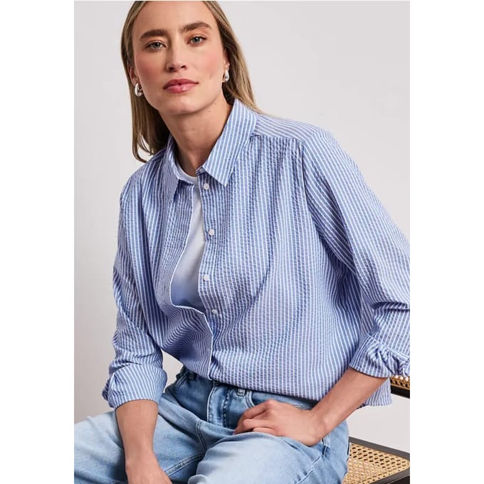 Seersucker blouse met lange mouwen