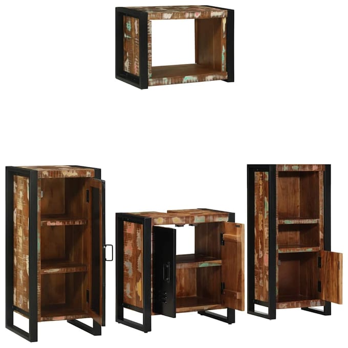 vidaXL Badkamermeubel Set met lade 4 pcs Massief Gerecycleerd Hout