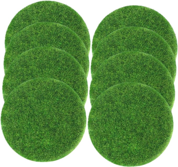 Nep Gras Matten - Miniatuur Gazon - Decoratief Gebruik - Set van 8 - 7.5 cm Rond - Groen