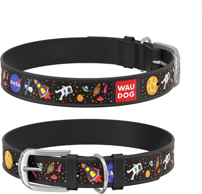 WAUDOG Nasa Halsband / Hondenhalsband - Echt Leder - Full colour print - Breedte: 1,5 cm - Nekomtrek: 26 - 35 cm (GELIEVE ALVORENS EVEN OPMETEN)