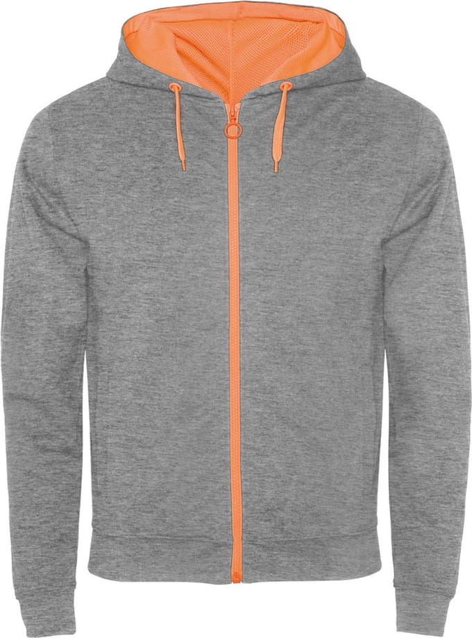 Roly - Fuji Sweater met Rits - Heather Grey 58/Fluor Orange 223 maat M