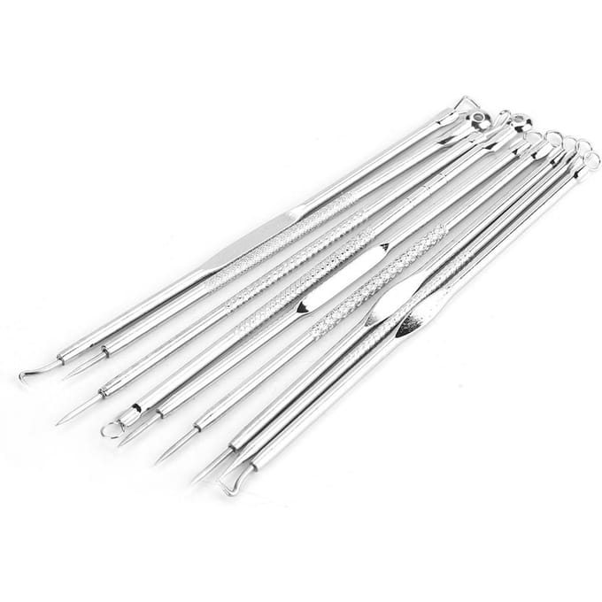 Ensemble 9 Pièces Extracteur de Points Noirs Acier Inoxydable Comédon Extraction de Boutons Outil de Nettoyage du Visage #01 white