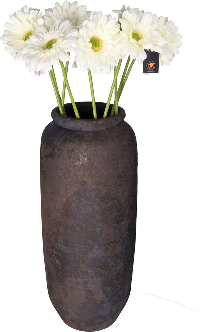 DK Design Kunstboeket Gerbera - 8x - 72cm - wit - Real Touch - kunst zijdebloemen