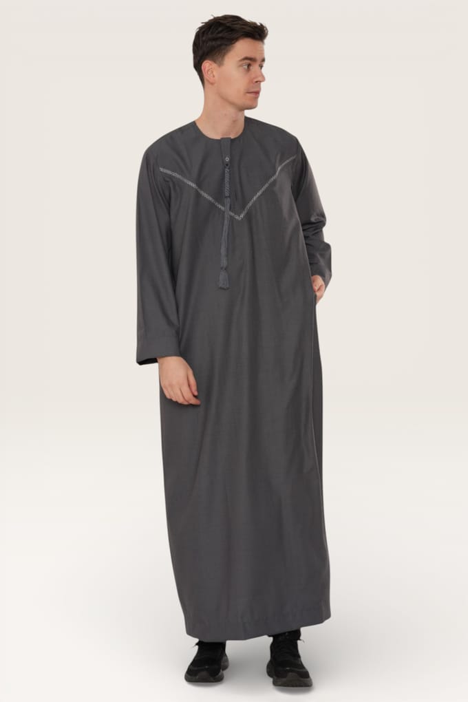 Heren grijze Eid Marokkaanse Thobe gewaad Djellaba Ramadan Eid Jubba LFS-HM10