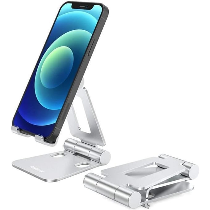 Nulaxy Telefoonhouder Bureau, Draagbare Smartphone Standaard Tafel, Zwart Telefoonhouder Dock, Verstelbaar Universeel Aluminium Su