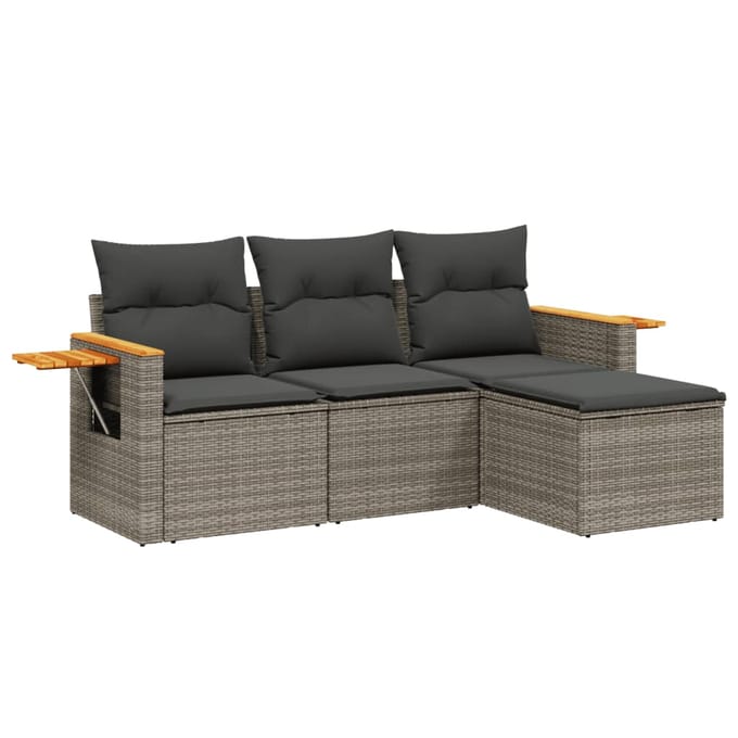 vidaXL - 4-delige - Loungeset - met - kussens - poly - rattan - grijs
