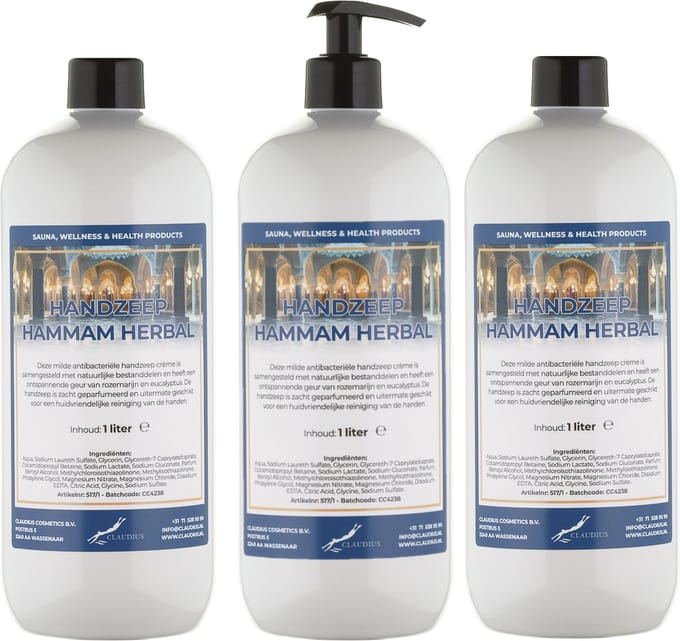 Handzeep Hammam Herbal 1 liter - met gratis pomp - set van 3 stuks