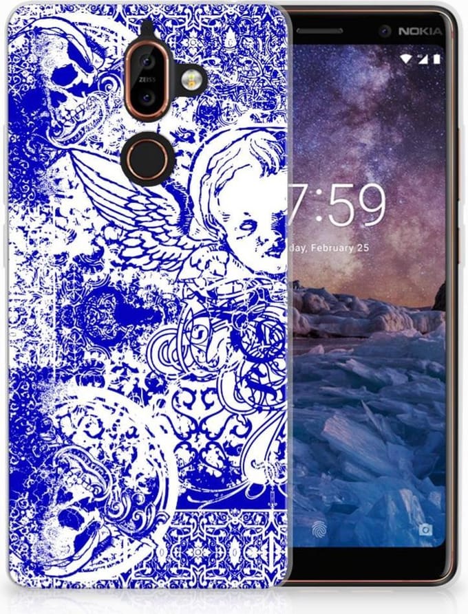 Silicone Back Case Nokia 7 Plus Angel Skull Blauw