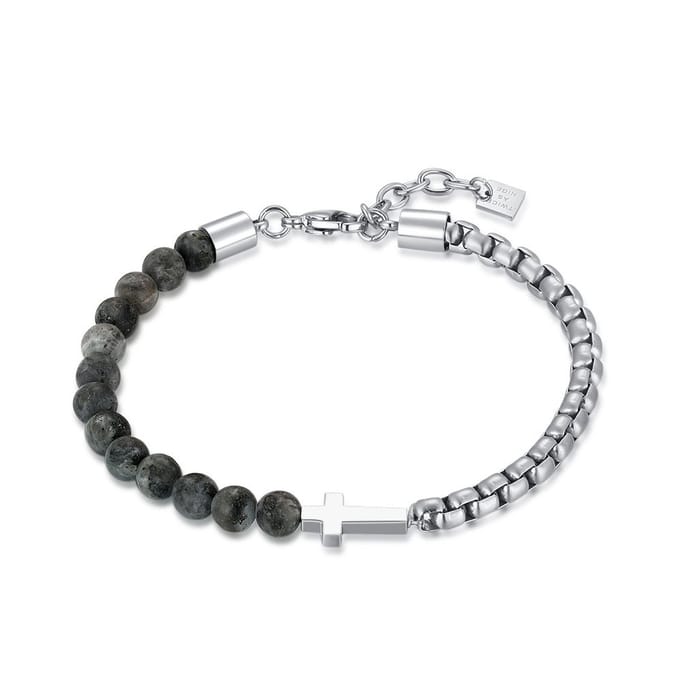 Twice As Nice Armband in edelstaal, helft bollen, helft forcat en kruis 21cm