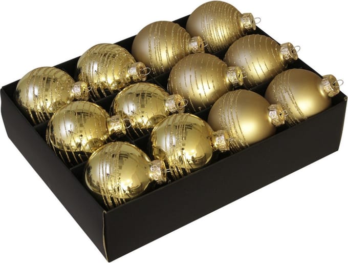 Othmar Decorations Kerstballen - gedecoreerd -12x st - goud - D7,5 cm - glas - luxe