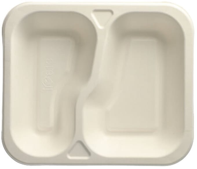 100 Menubakken topseal Suikerriet 2-vaks 1000 ml 4,2 cm x 21,2 cm x 25 cm wit