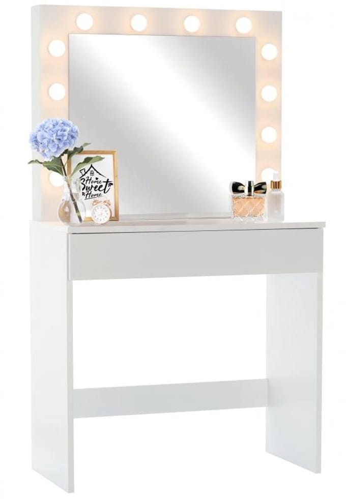 Kaptafel - met spiegel en LED-verlichting - MDF - wit