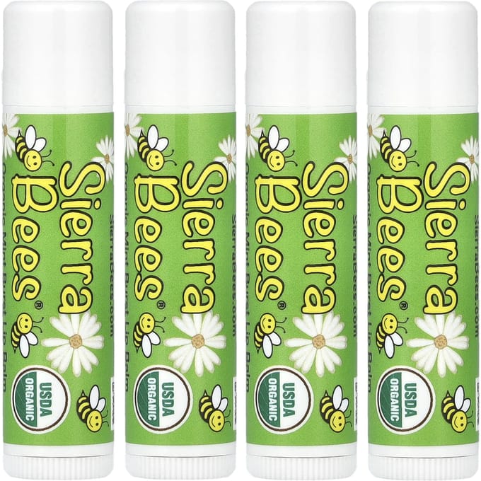 Sierra Bees, Baume à lèvres bio, Mint Burst, 4 paquets, 0,15 oz (4,25 g) chaque yellow