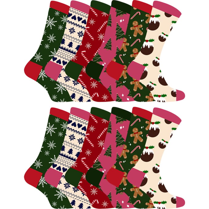 Dames kleurrijke nieuwe kerstsokken - 12 Pack