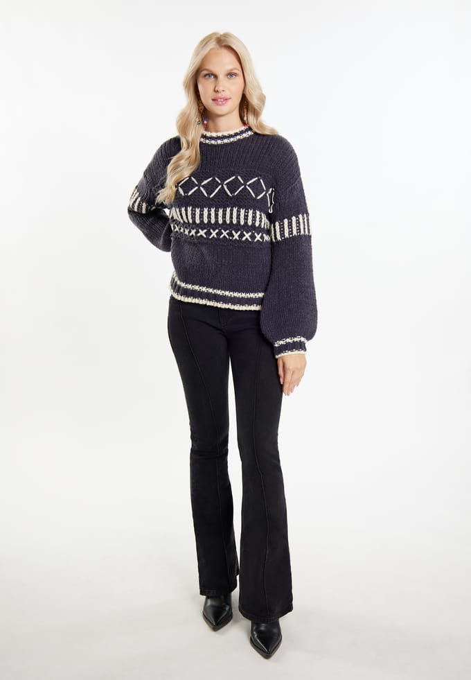 IZIA Jumper Dames Antraciet crème