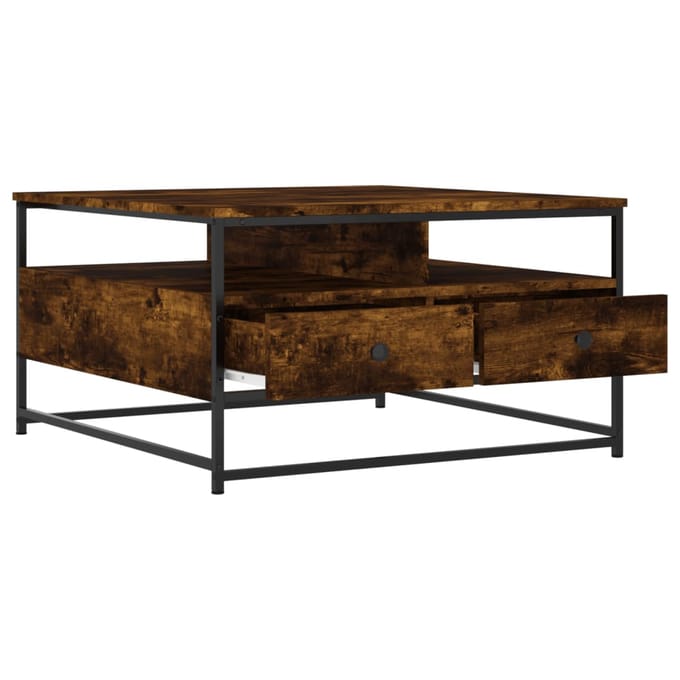 vidaXL - Salontafel - 80x80x45 - cm - bewerkt - hout - gerookt - eikenkleurig