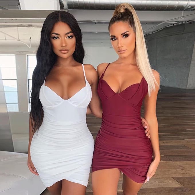 Zomer Sexy Laag uitgesneden Geplooide Sling Rok Korte Jurk S wijnrode kleur