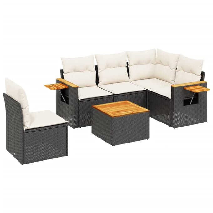 vidaXL - 6-delige - Loungeset - met - kussens - poly - rattan - zwart