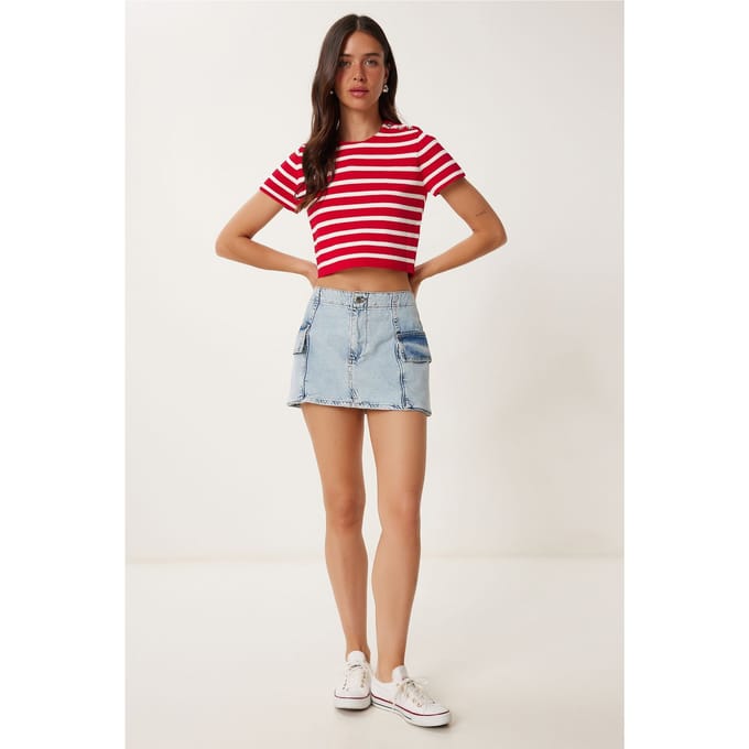 Hoge Taille Denim Rok met Knopen Sluiting