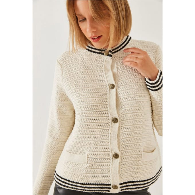 Gestructureerde Breisel Cardigan met Knopen Sluiting en Zakken