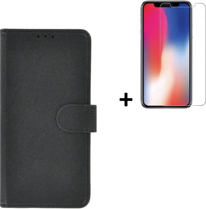 iPhone 11 Hoesje - iPhone 11 screenprotector - Cover Wallet Book Case Zwart + Screenprotector Tempered Gehard Glas