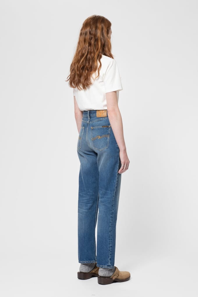 Nudie Jeans Lofty Lo Indigo Illusion Mid Blue Maat: W26L32 | Straight Jeans Outlet | Dames | Blauw
