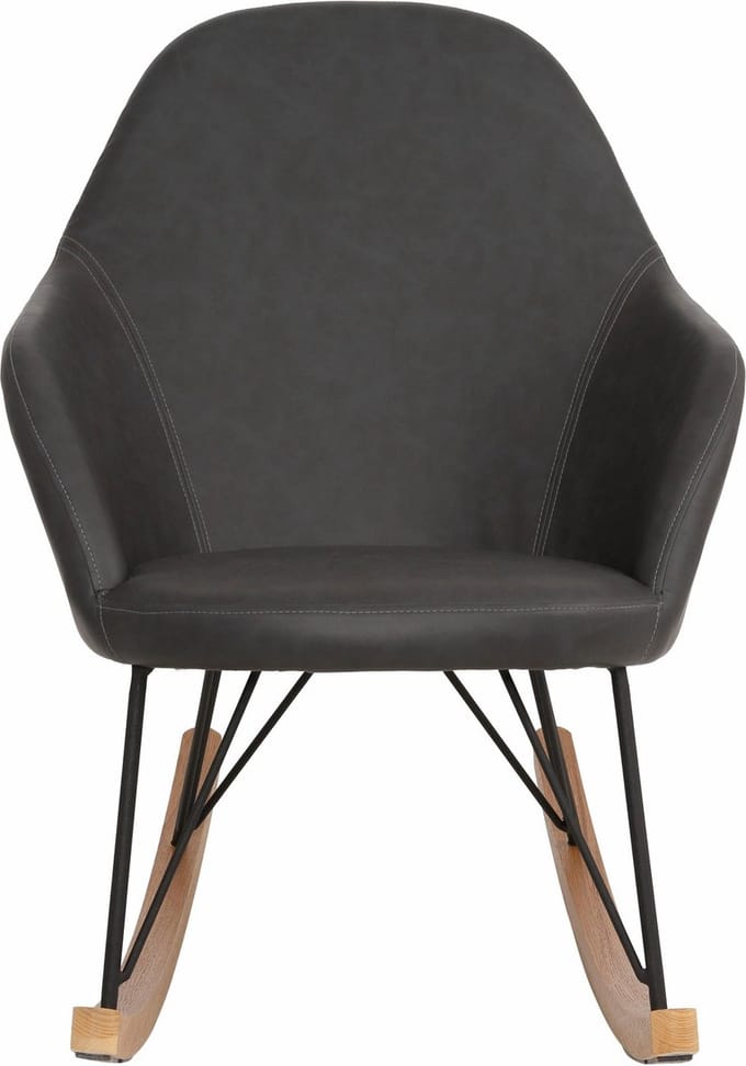 Tampa Schommelstoel - Grijs PU - Lounge Fauteuil met Eikenhout