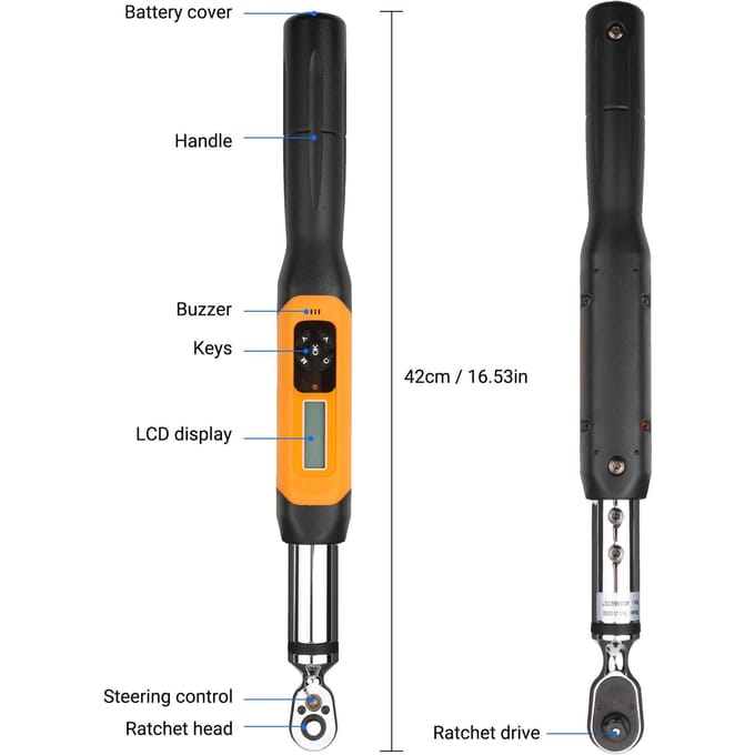 Clé Dynamométrique Numérique 3/8 de Pouce Clé Dynamométrique Électronique avec Buzzer & Alarme LCD (1.8 60 N.m) gray