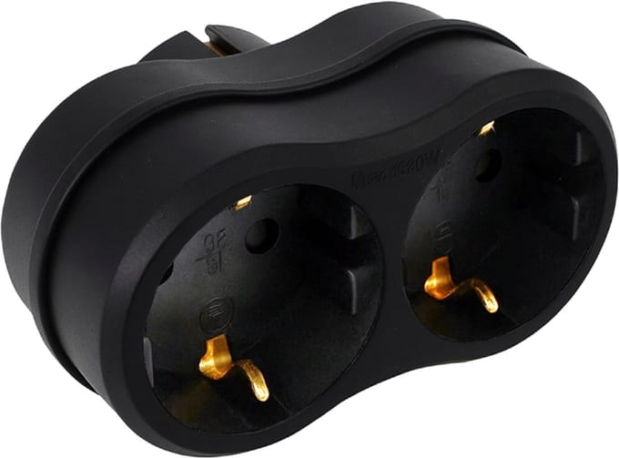 Horizontale Stopcontact Splitter - 2-voudig - Horizontale Stopcontacten - Randaarde - Wave - Zwart