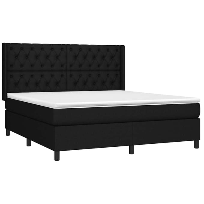 vidaXL - Boxspring - met - matras - stof - zwart - 160x200 - cm