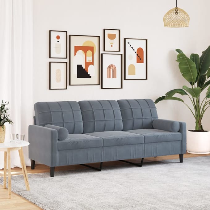 vidaXL - Driezitsbank - met - sierkussens - 180 - cm - fluweel - donkergrijs