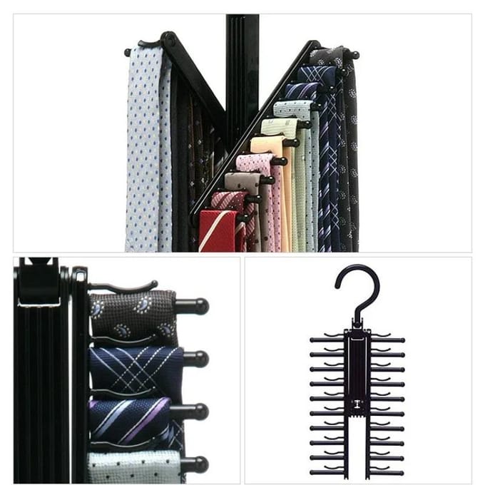 Support de rangement de ceinture à 20 rangées, support de cintre réglable pour cravates pour hommes, support de placard, supports organisateurs ménagers noir