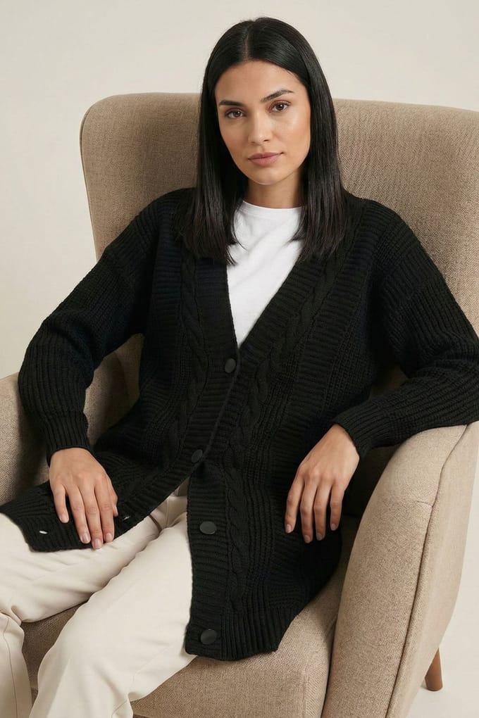 Geknoopte V-hals Jacquard Cardigan
