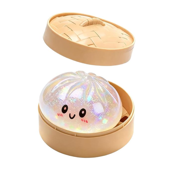Glitter Dumpling Squishy met Doosje Dumplings Sensorisch Knijpspeelgoed Decompressie Langzaam Rijzend Anti-Stress Verlichter Sensorisch Cadeau wit