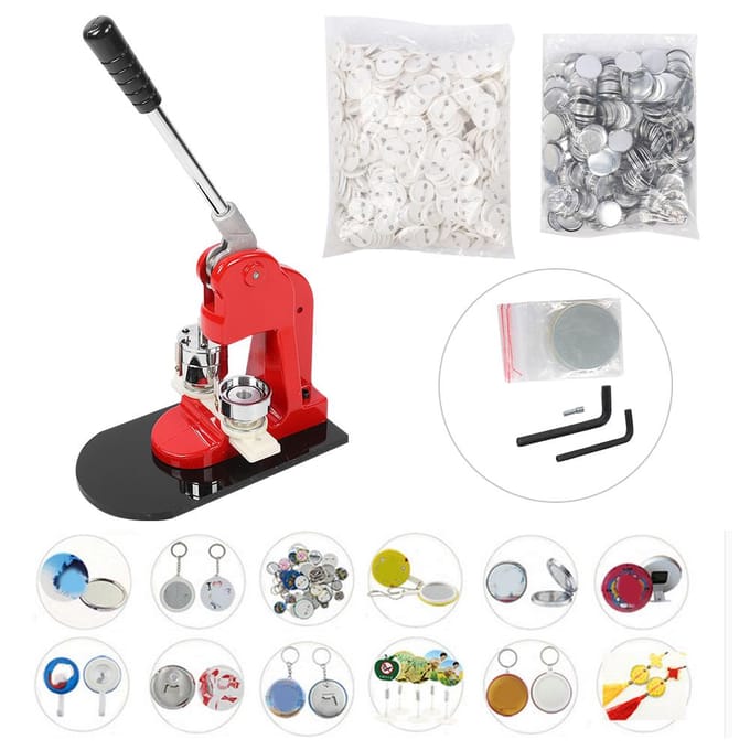 Badge Machine 37mm Handpons Perstool met Aluminiumlegering Schuifmal 1000 Stuks Buttons red
