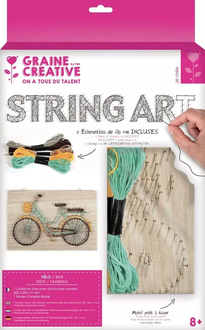 Graine Creative String Art Fiets DIY knutselset - schilderij 30x20cm.