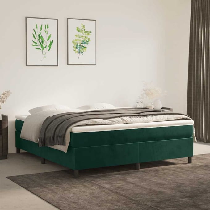 vidaXL - Boxspring - met - matras - fluweel - donkergroen - 160x200 - cm