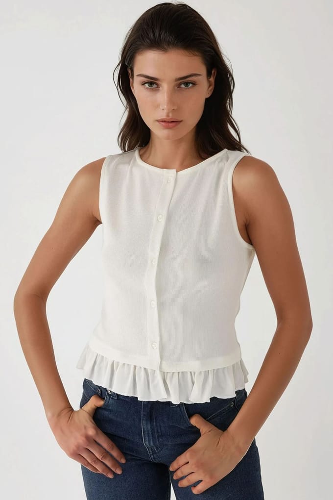 Gestructureerde Ronde Hals Blouse met Rimpeldetail