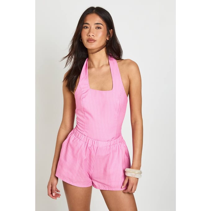 boohoo Dames Gestreepte Laaggesneden Runner Short | Roze | Maat: 34
