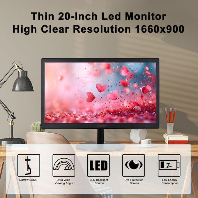 Ultradunne 20 inch hoge, heldere LED-monitor voor oogzorg, desktopmonitor met een resolutie van 1440x900 1 ms EU Plug