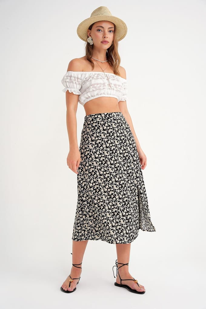 High-Waisted Bloemen Midi Rok