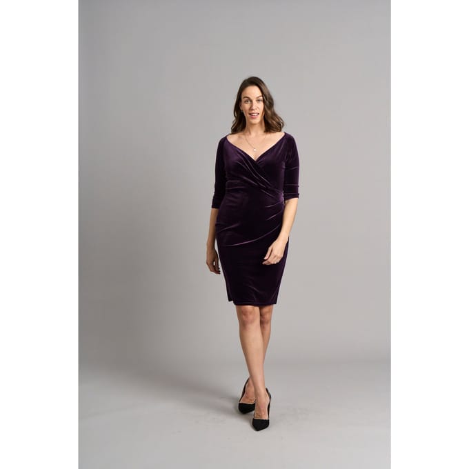 Amber Bardot Bodycon Fluwelen Jurk - Pruim