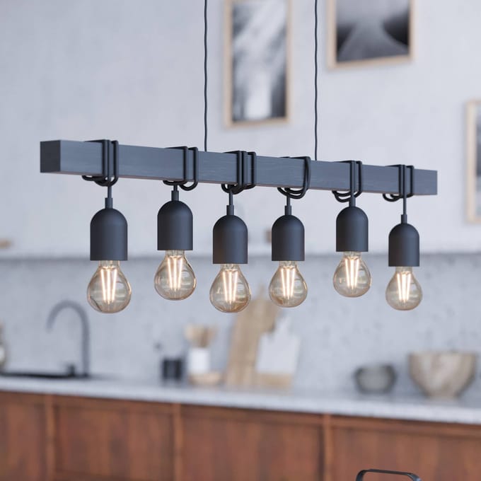 EGLO Townshend hanglamp, lengte 100 cm zwart, 6-lamps.