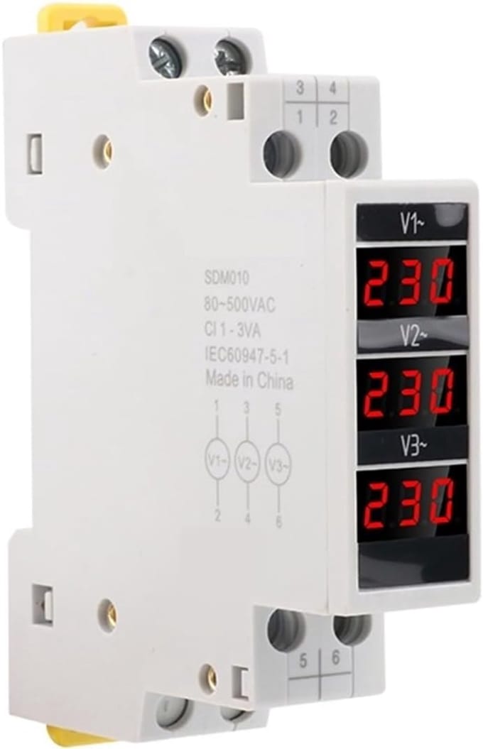 Driefasen DIN-rail voltmeter – 80-500V, modulair, digitaal