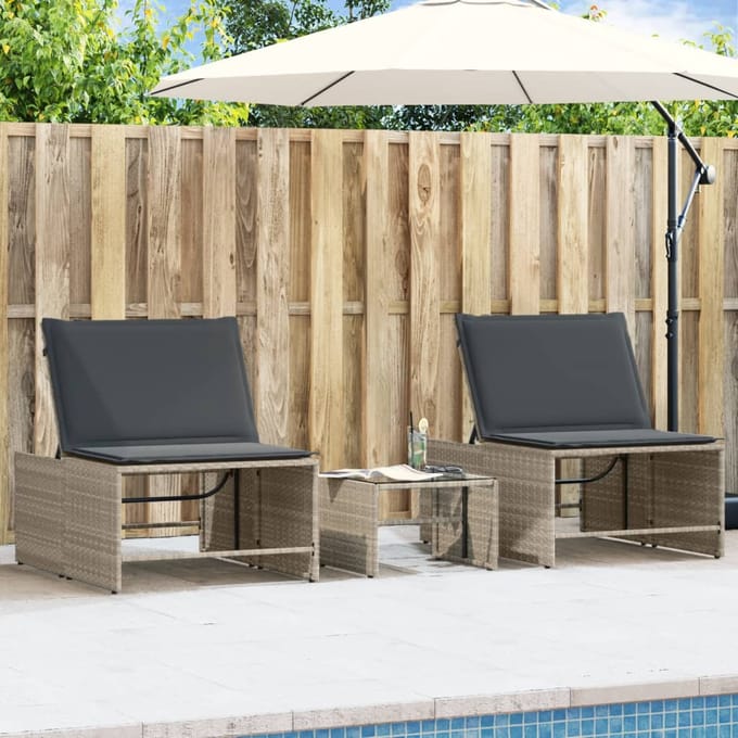 vidaXL - Ligstoelen - 2 - st - met - tafel - lichtgrijs - poly - rattan