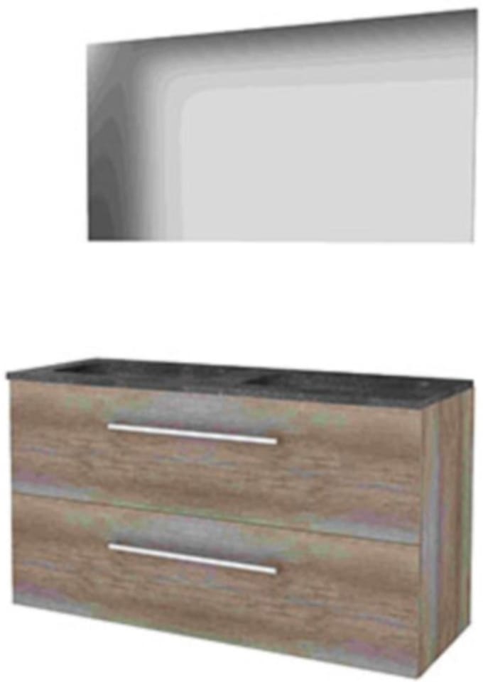 Basic-Line Basic 46 Badkamermeubelset - 120 x 46 cm - Met Grepen - 2 Lades - Hardstenen Wastafel - 2 Kraangaten - Spiegel - Scotch Oak